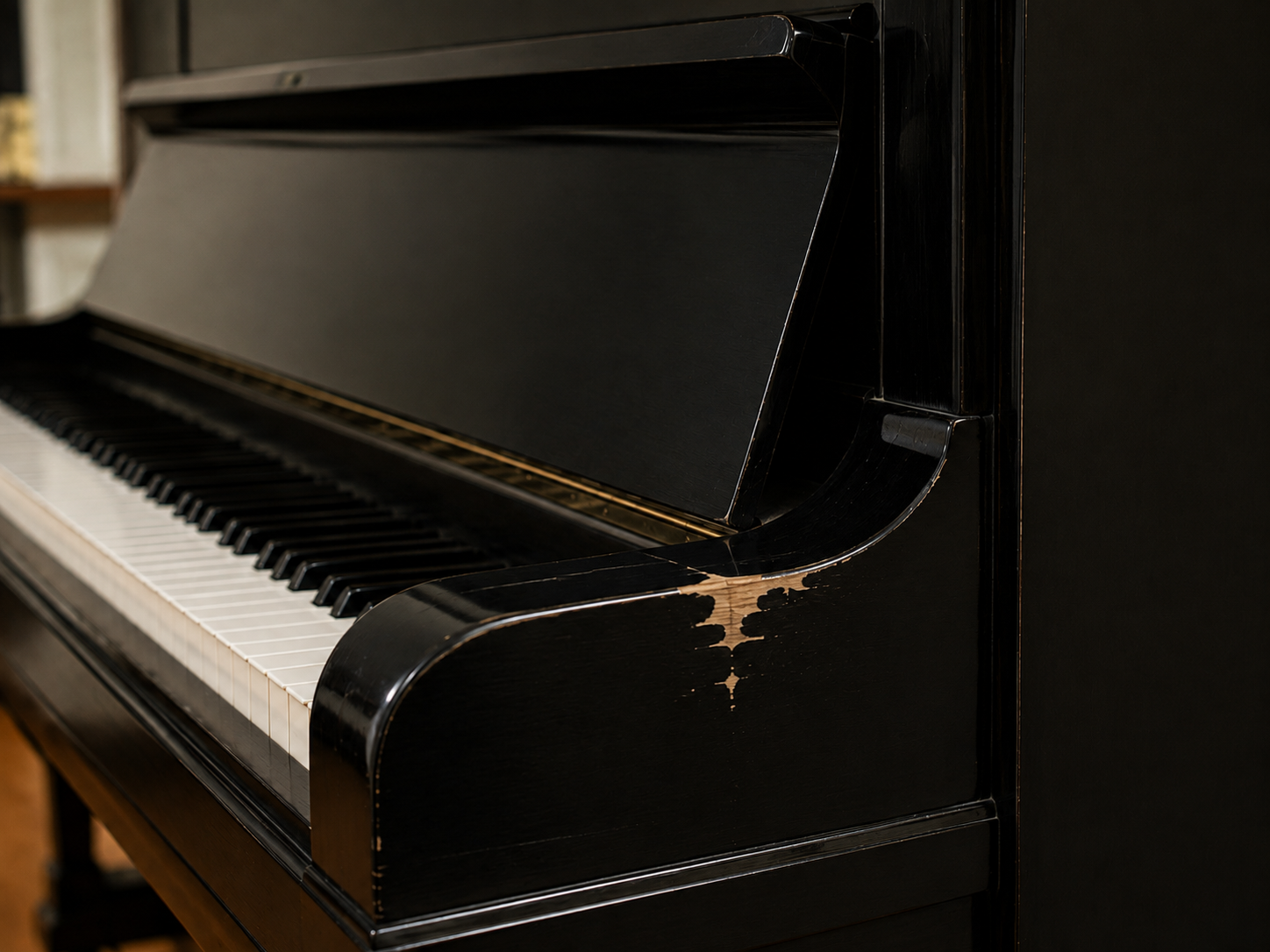 Scratches scuffs and exterior finish damage on a piano