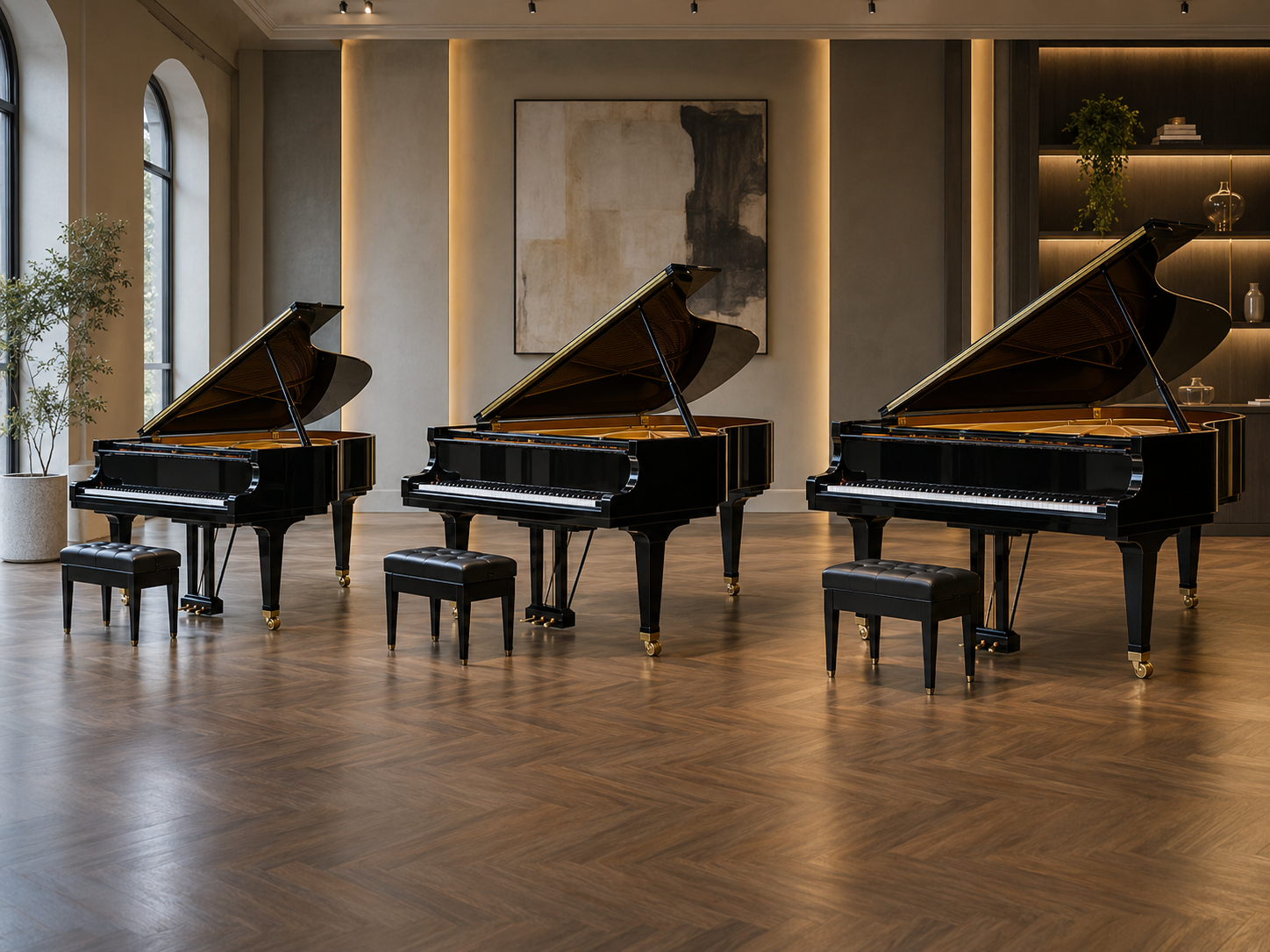 Comparison of Yamaha Grand Piano sizes for C3 C5 and C7
