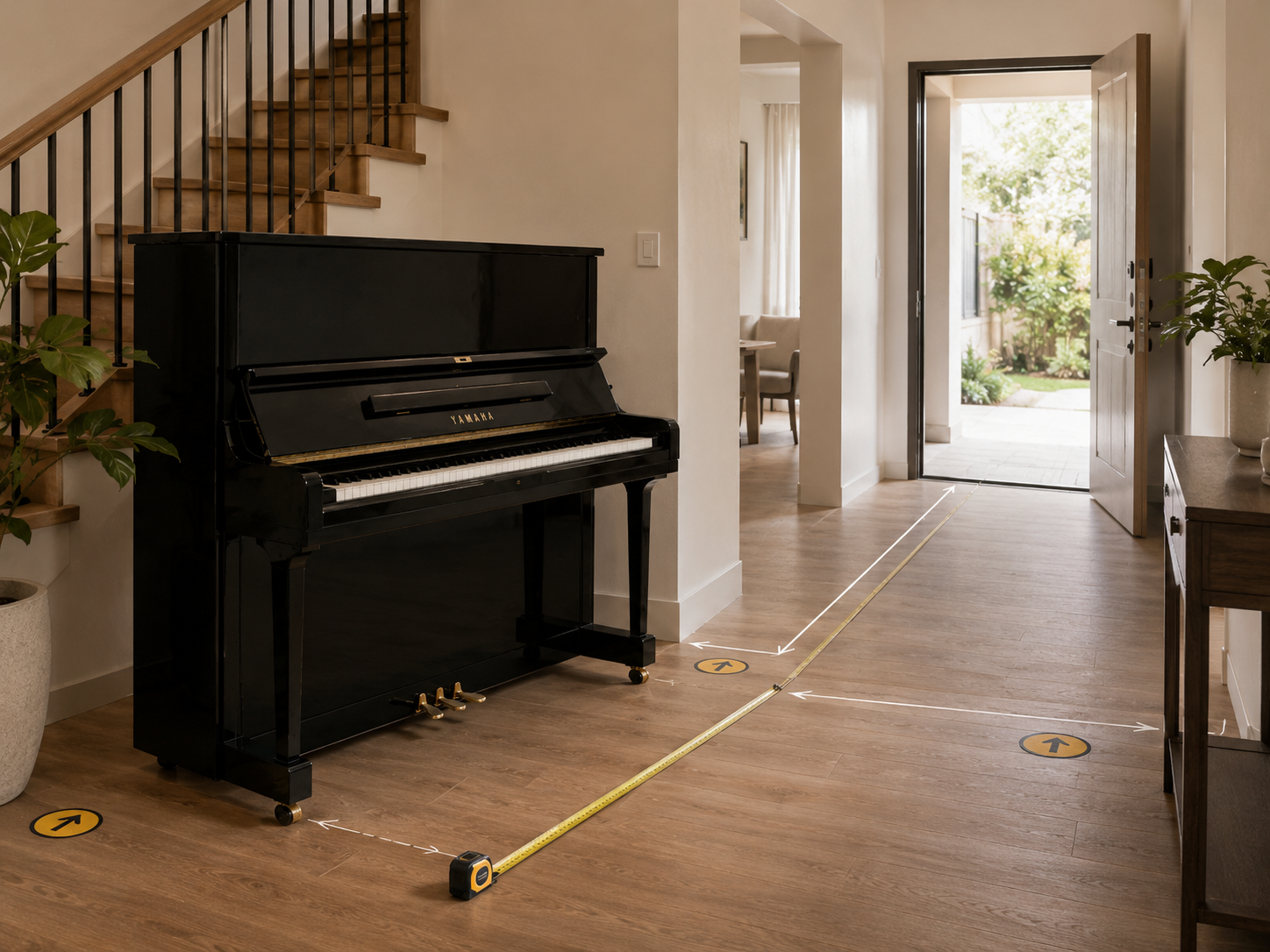 Example of checking the moving route for an Upright Piano through doors hallways and turning points