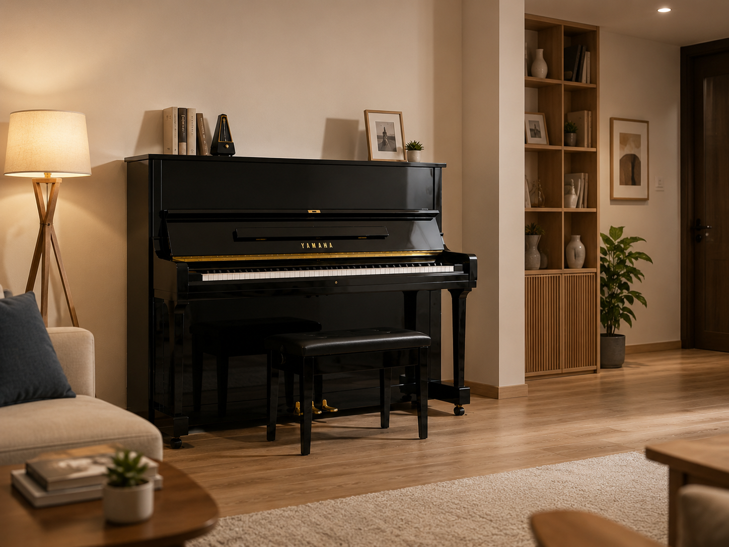 Example of suitable Upright Piano placement at home with enough playing and walking space