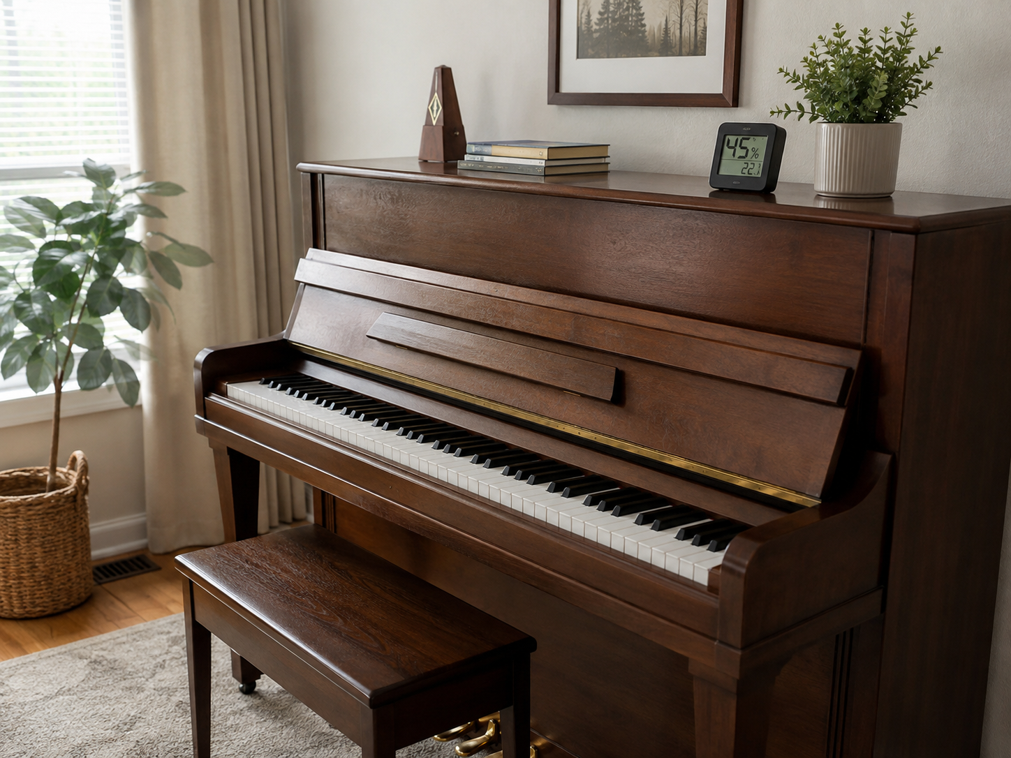 Acoustic piano placed in a suitable indoor environment
