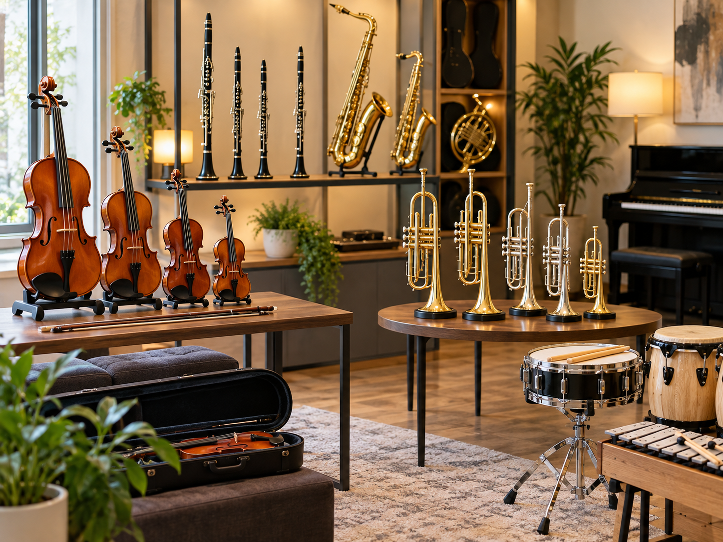 different musical instrument types and sizes for beginner students