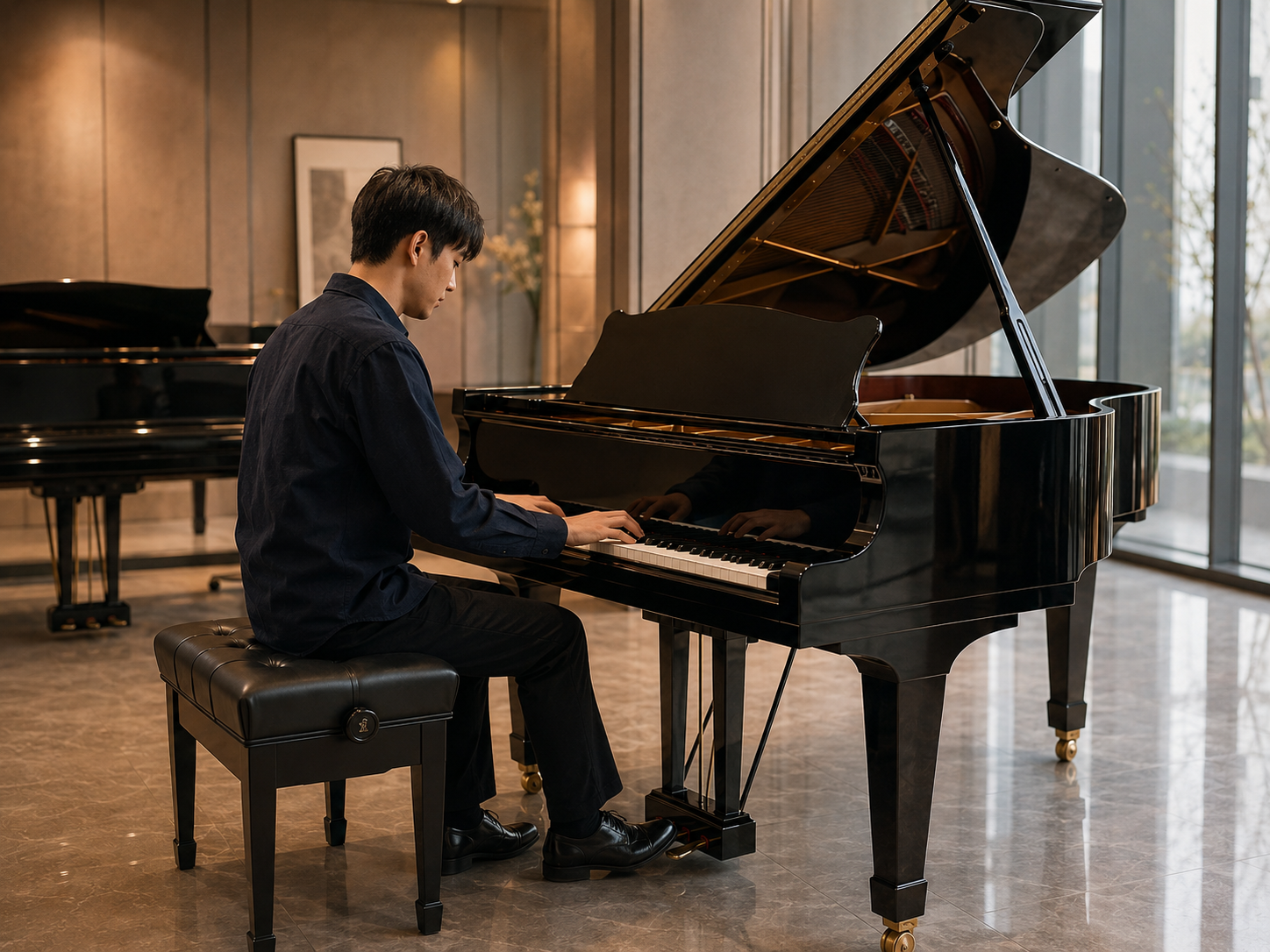 Trying a used Yamaha Grand Piano in person before choosing the most suitable model