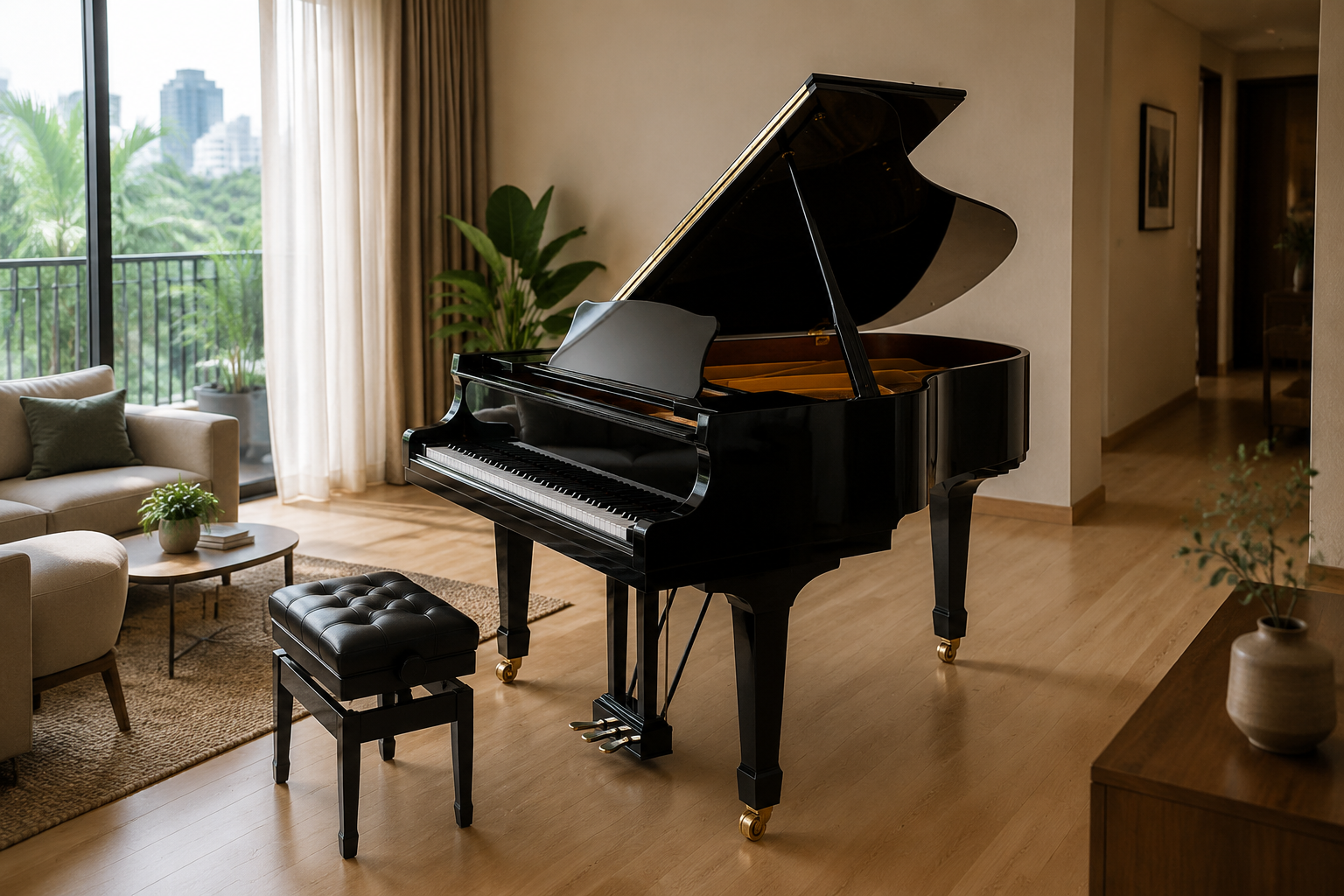 Comparison of two-pedal and three-pedal grand piano systems