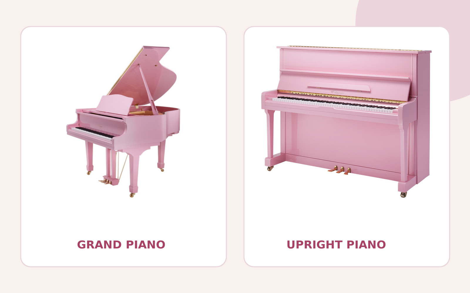 Pink grand piano at an indoor wedding or event in Thailand