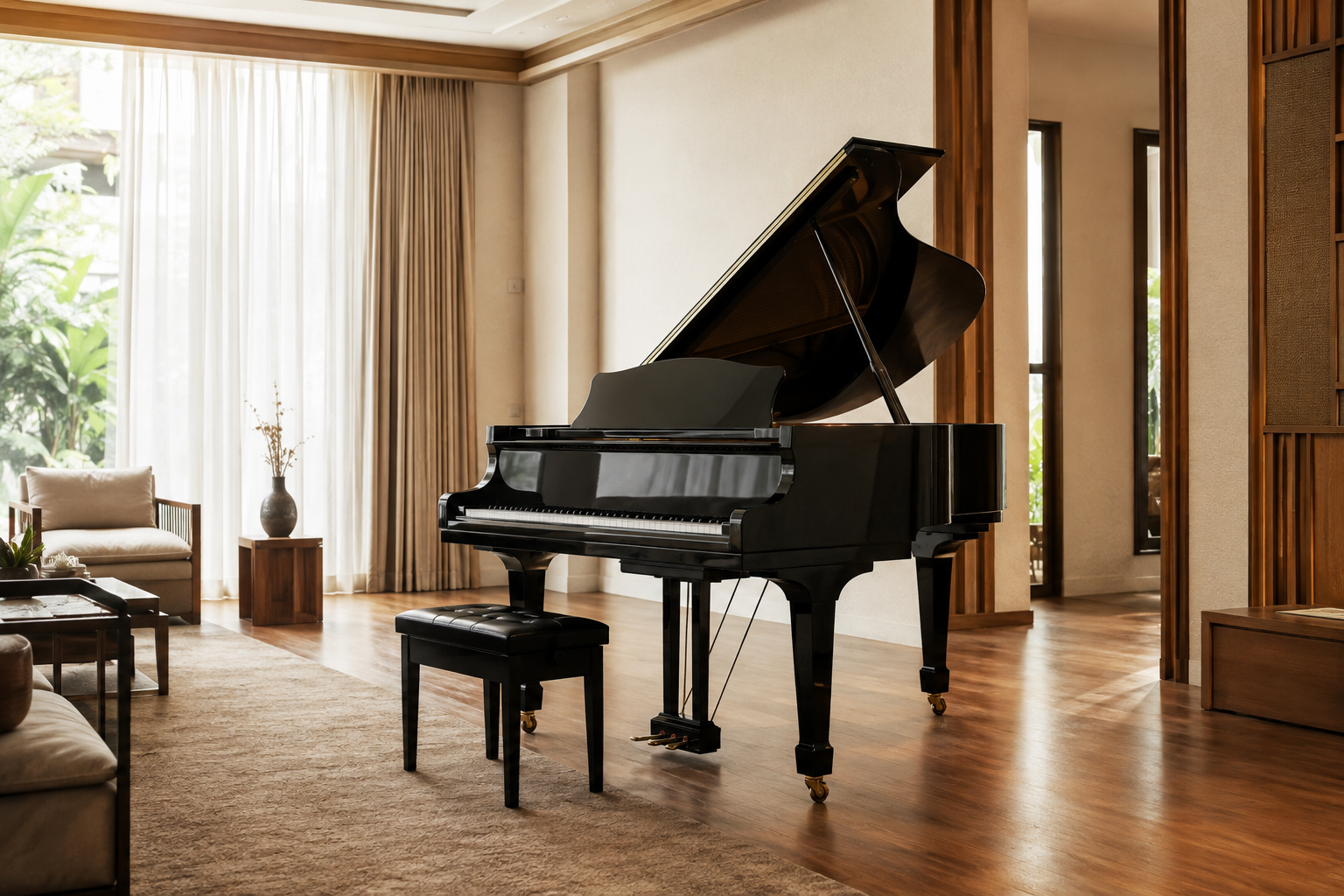 Length comparison of Petite Grand, Baby Grand, and medium-size grand pianos