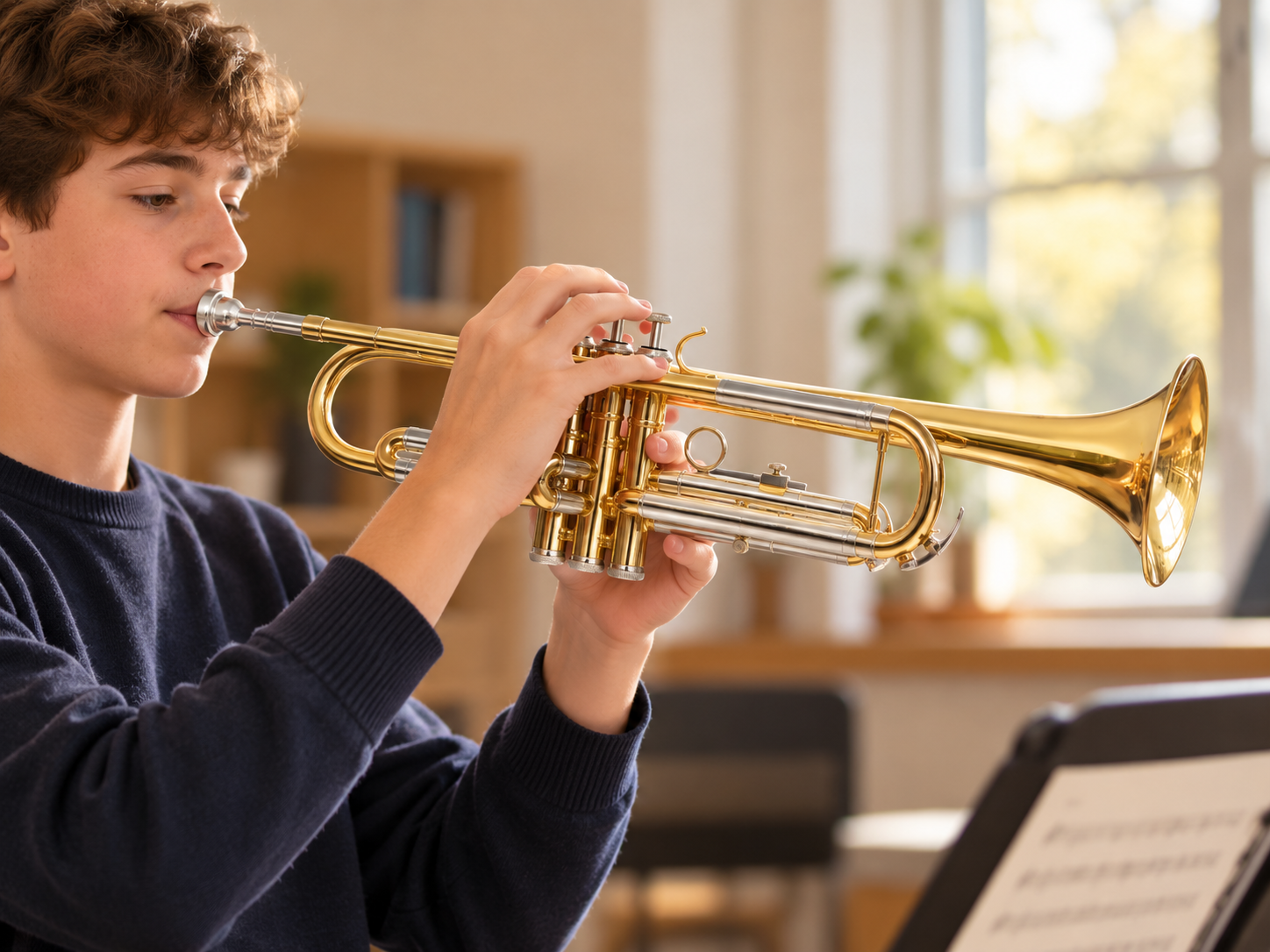Trumpet with case and care accessories after practice