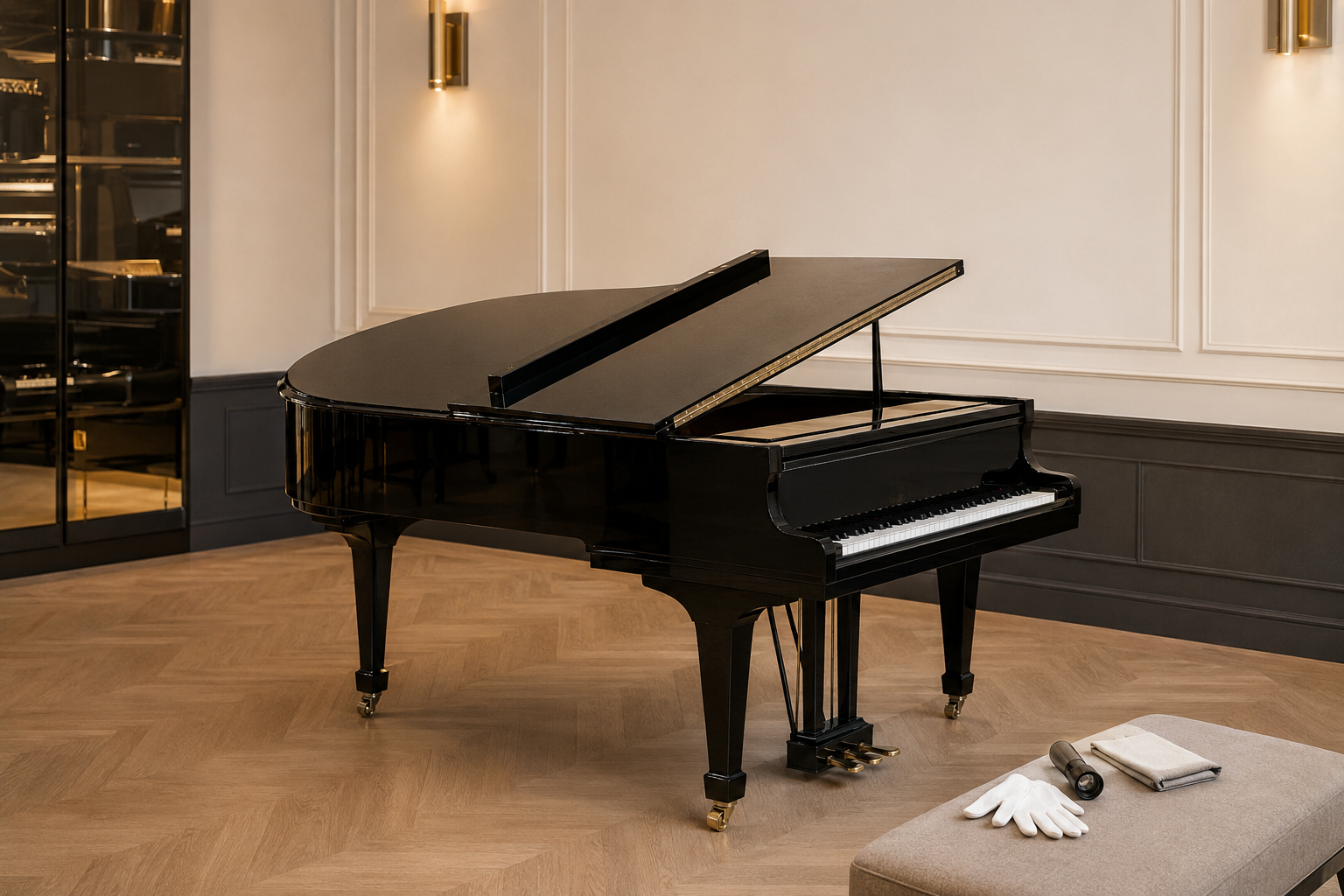 A used Yamaha grand piano that has passed the Churairat Recondition Standard
