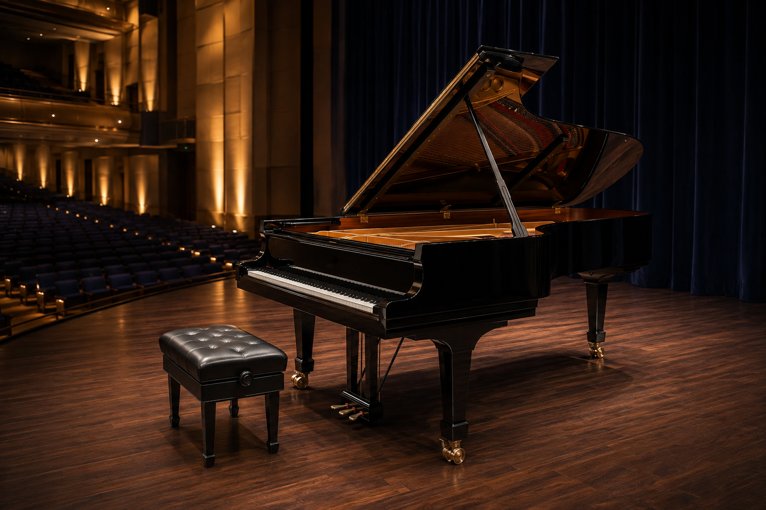 Grand Piano installed on an indoor concert stage