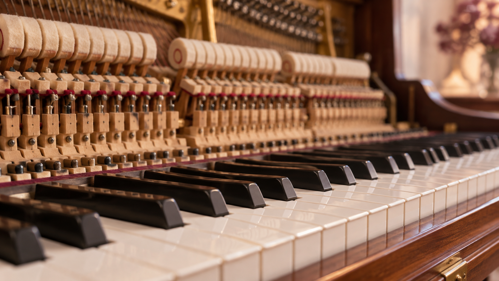 piano keyboard action and hammers used in piano action regulation