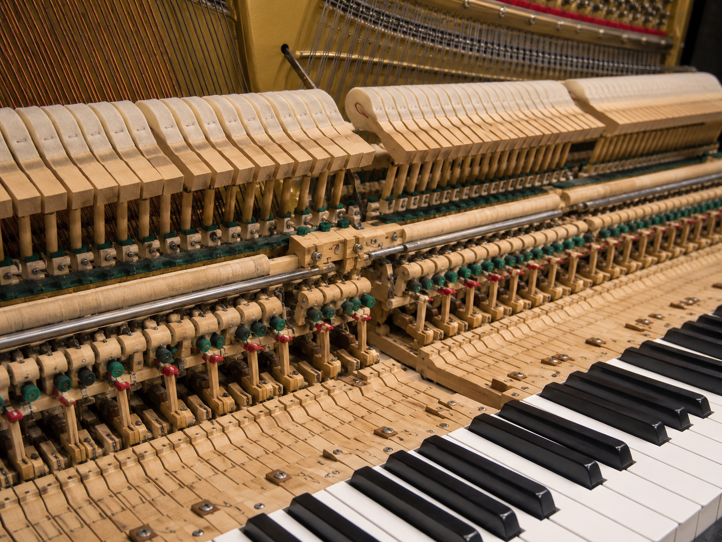 Internal piano action and components related to key movement