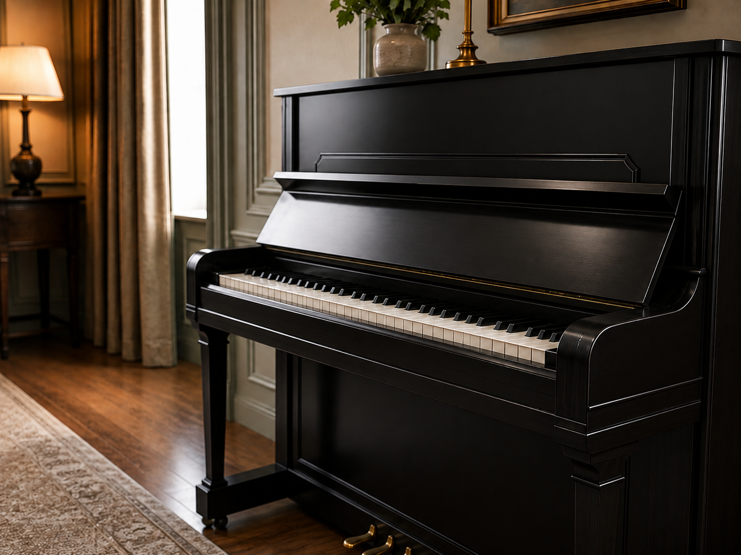 Piano after exterior finish repair with the original finish preserved