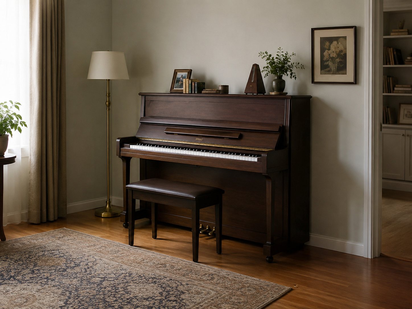 An acoustic piano placed in a suitable position inside a home
