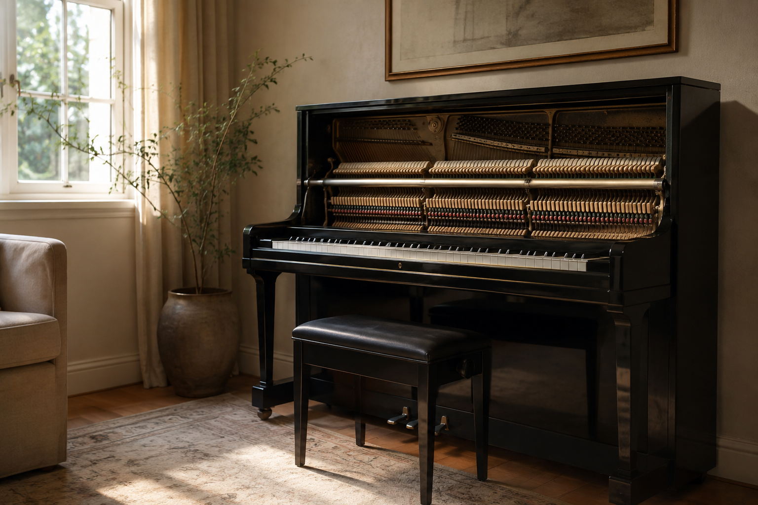 opening the piano key lid to check the basic condition before using it again