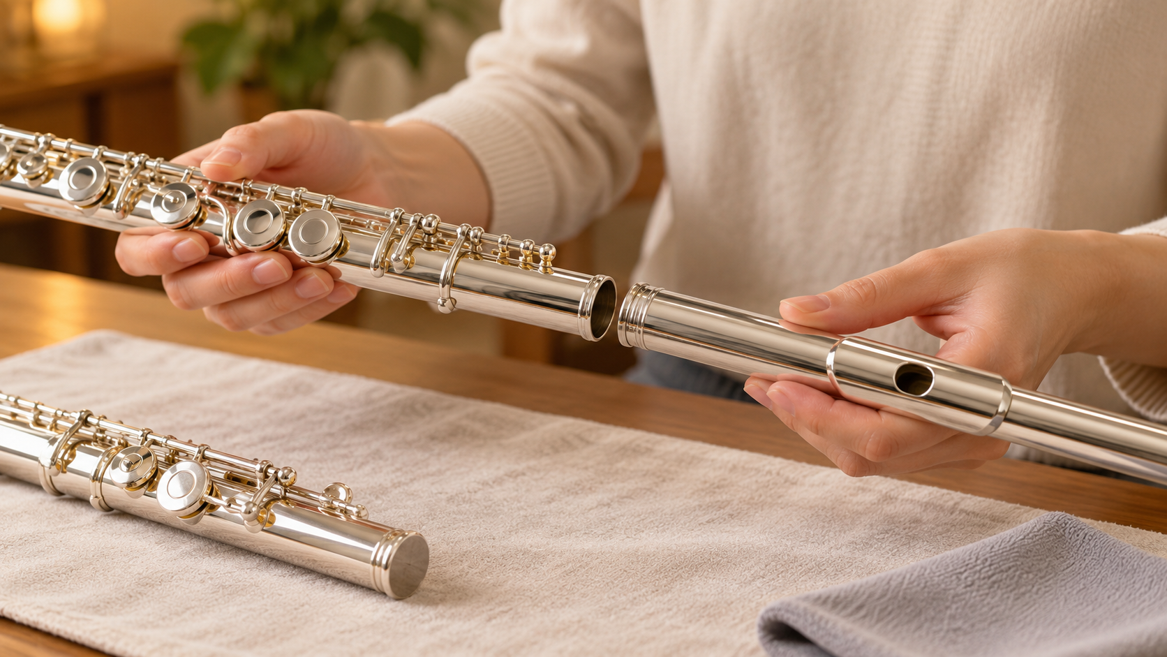 correct way to hold and assemble a flute by holding the tube rather than the keys