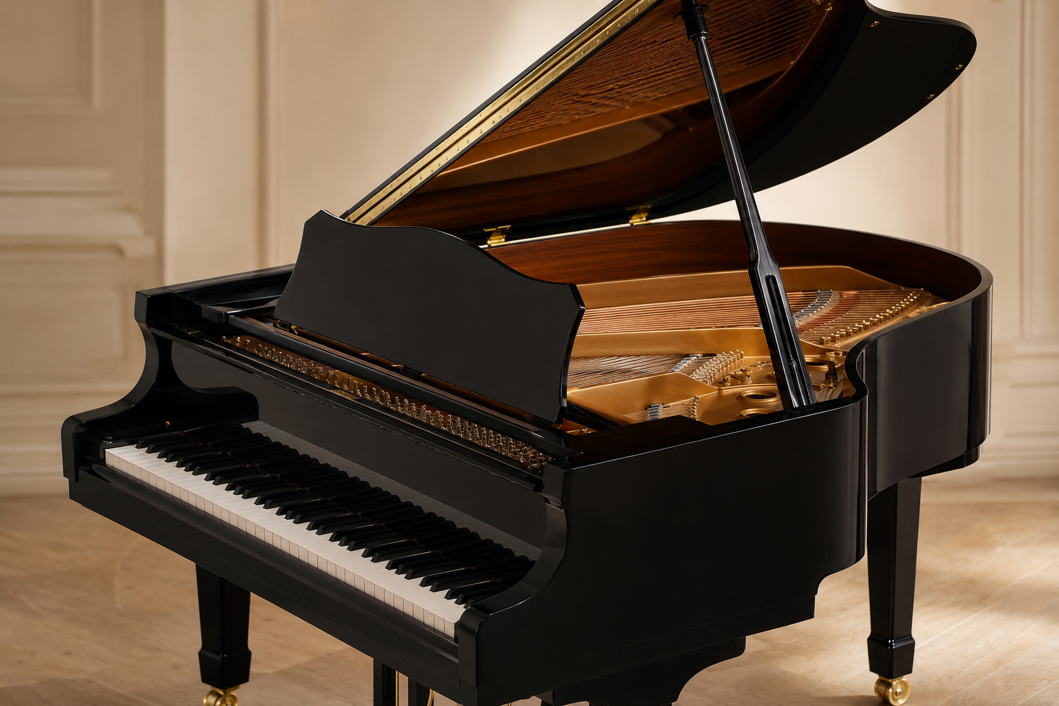Trying the touch and action of a grand piano compared with an upright piano