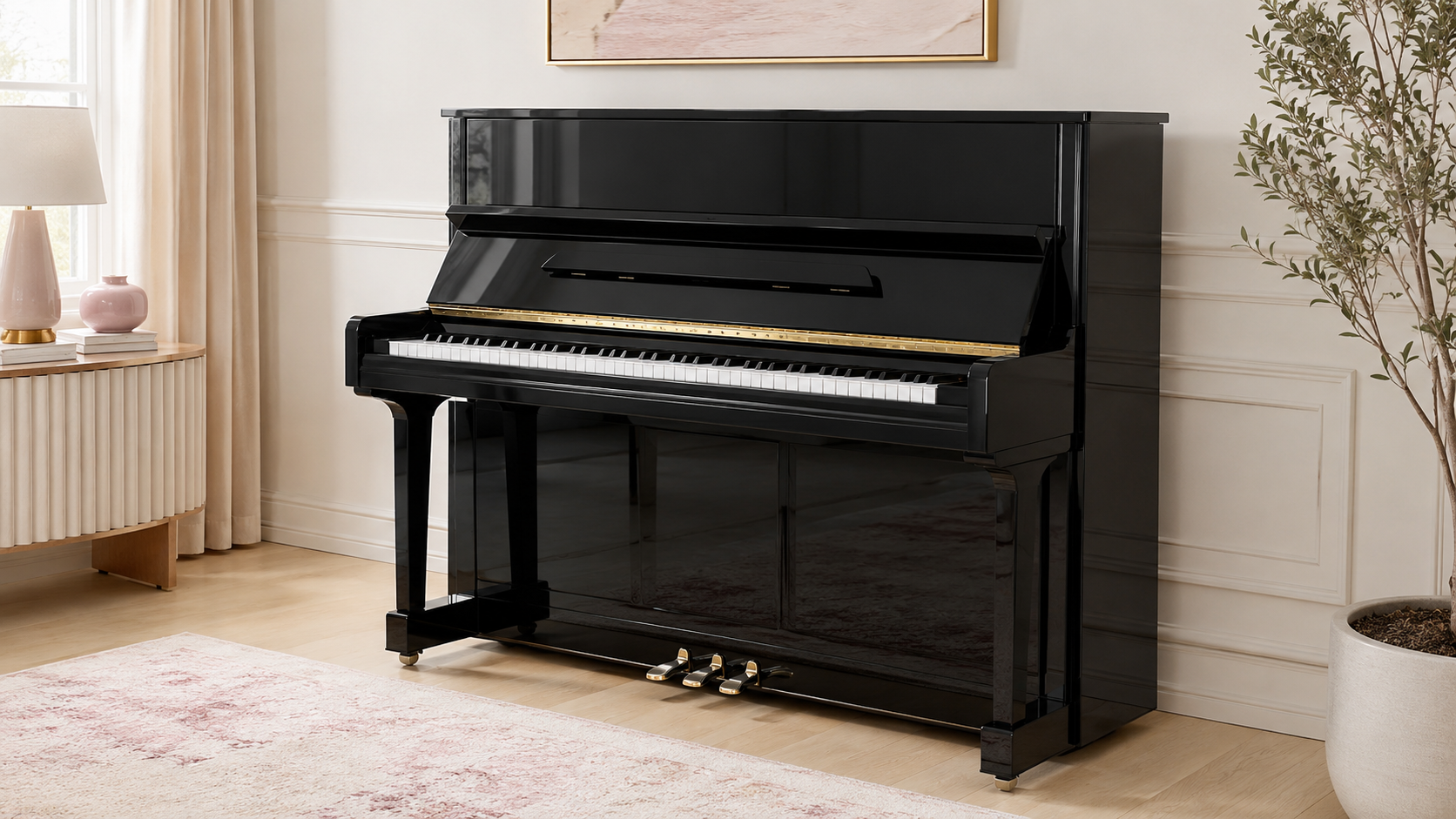 A quality upright piano prepared for home rental