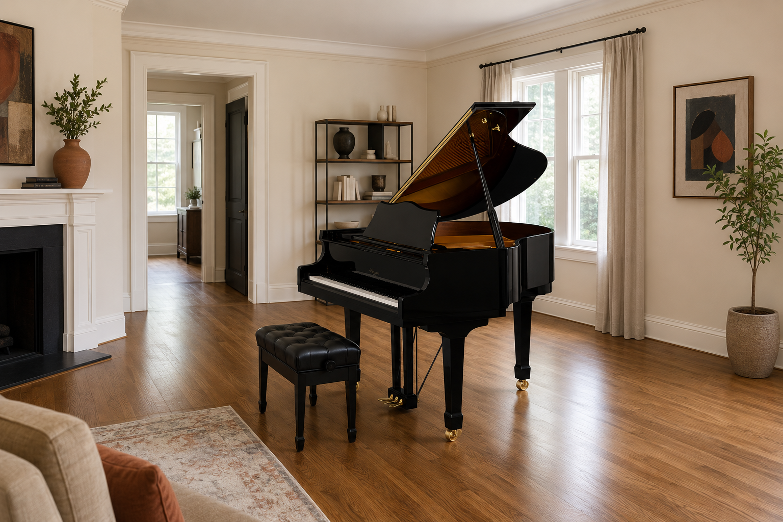 Suitable placement of a 152-centimetre grand piano in a residential room