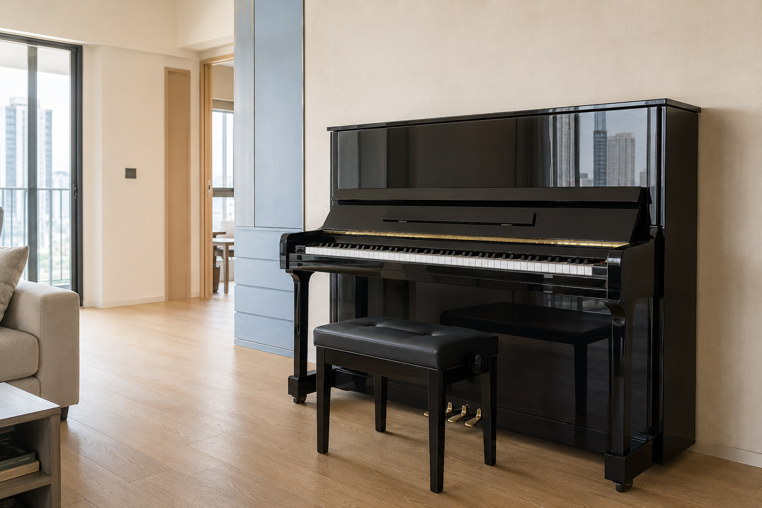 A student playing a Yamaha U3 piano