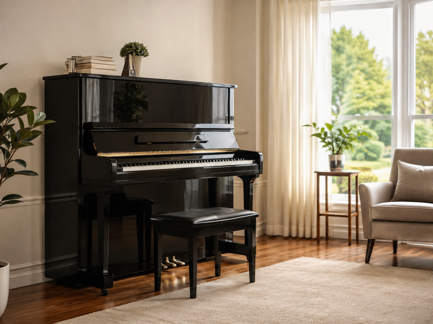 An acoustic upright piano in a room with suitable temperature and humidity