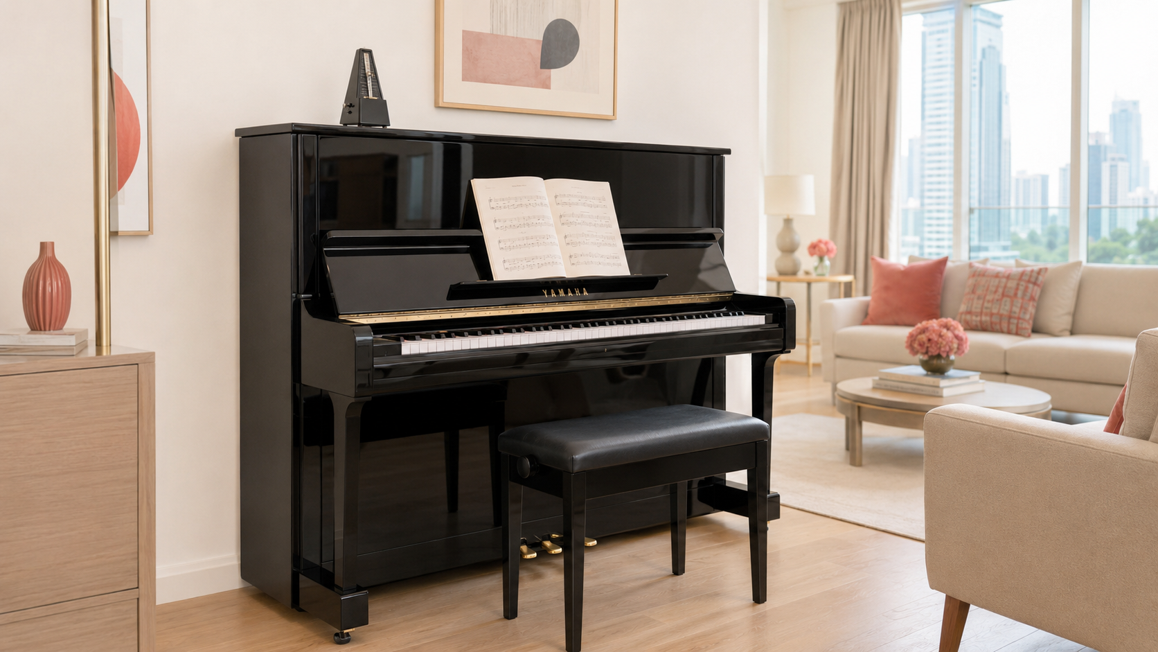 A beginner practising on a rented acoustic piano at home