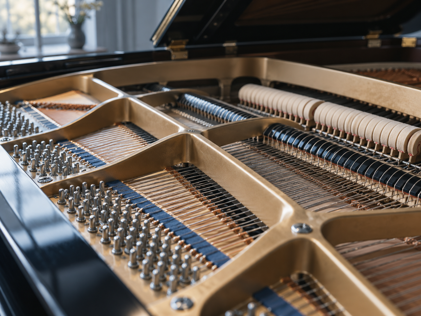 Grand Piano interior details related to piano tuning and maintenance