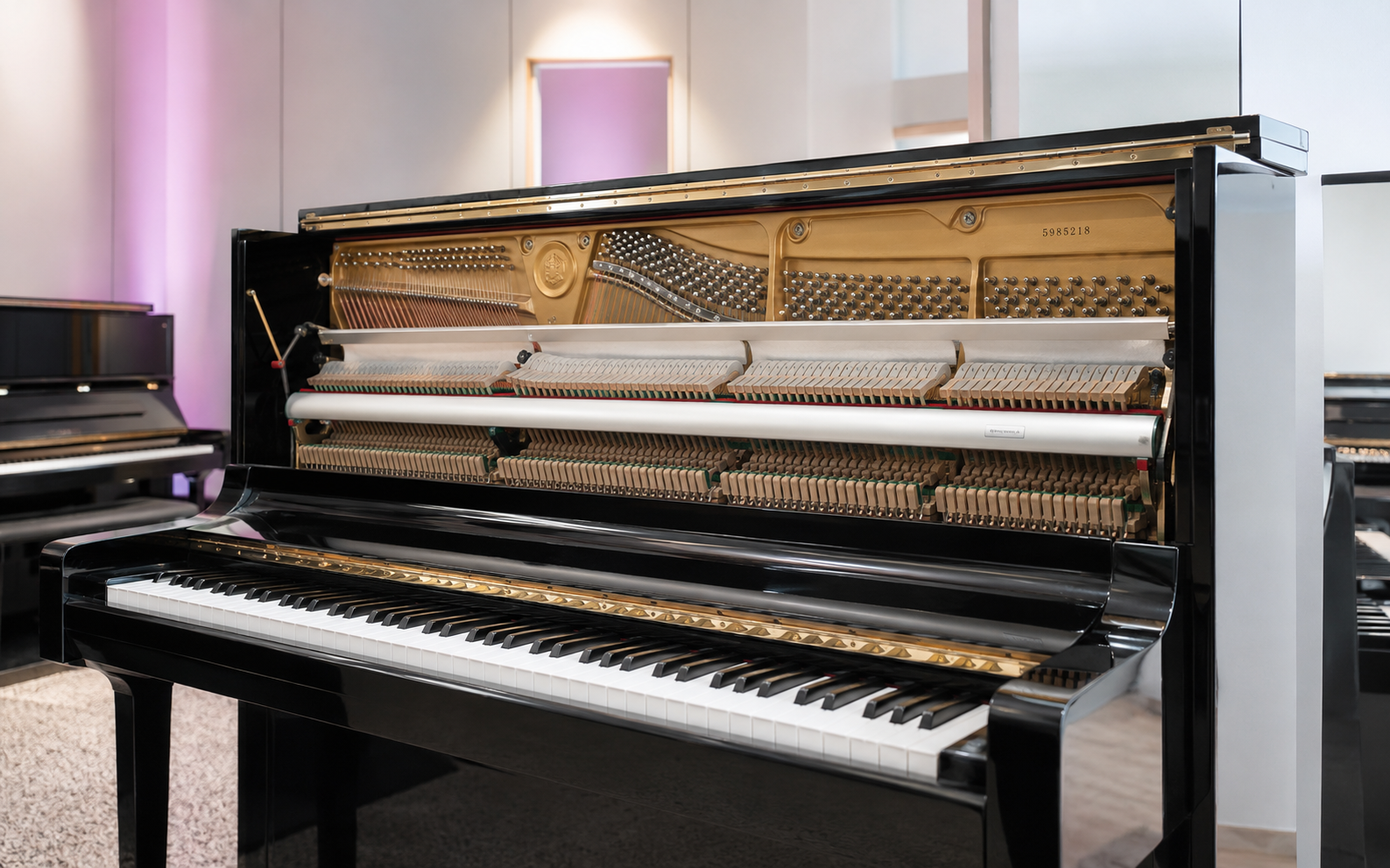 Serial number location inside a Yamaha U1 or U3 upright piano