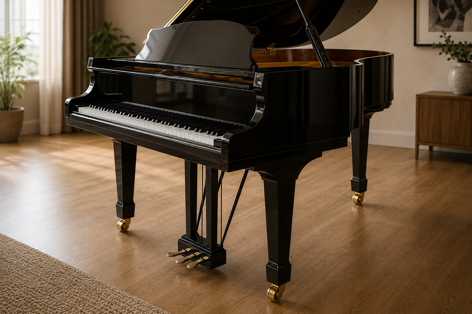 Testing a grand piano's sound, key weight and pedals before purchase