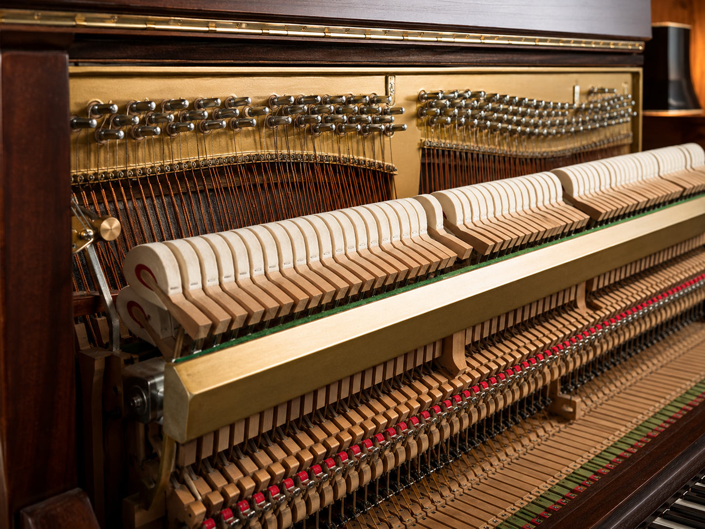Piano action and felt parts affected by use and humidity