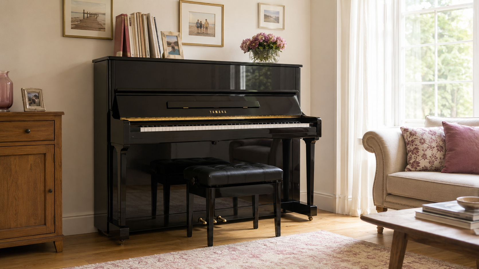 A family using an acoustic piano as a long-term instrument
