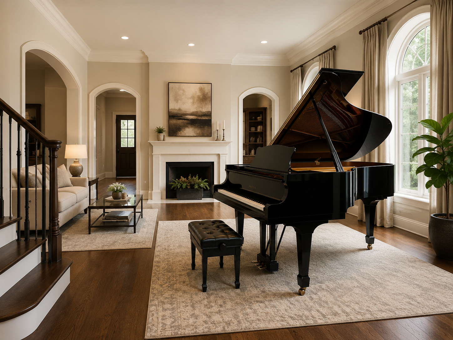 Grand Piano in a home interior showing how to choose the right piano size for the room