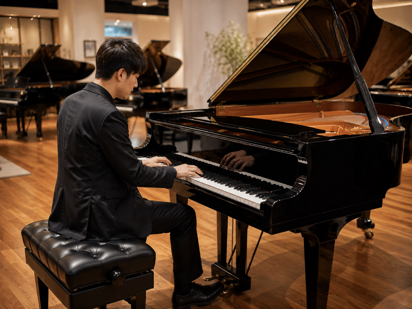 Trying a used Yamaha Grand Piano to compare key touch sound and suitability before buying