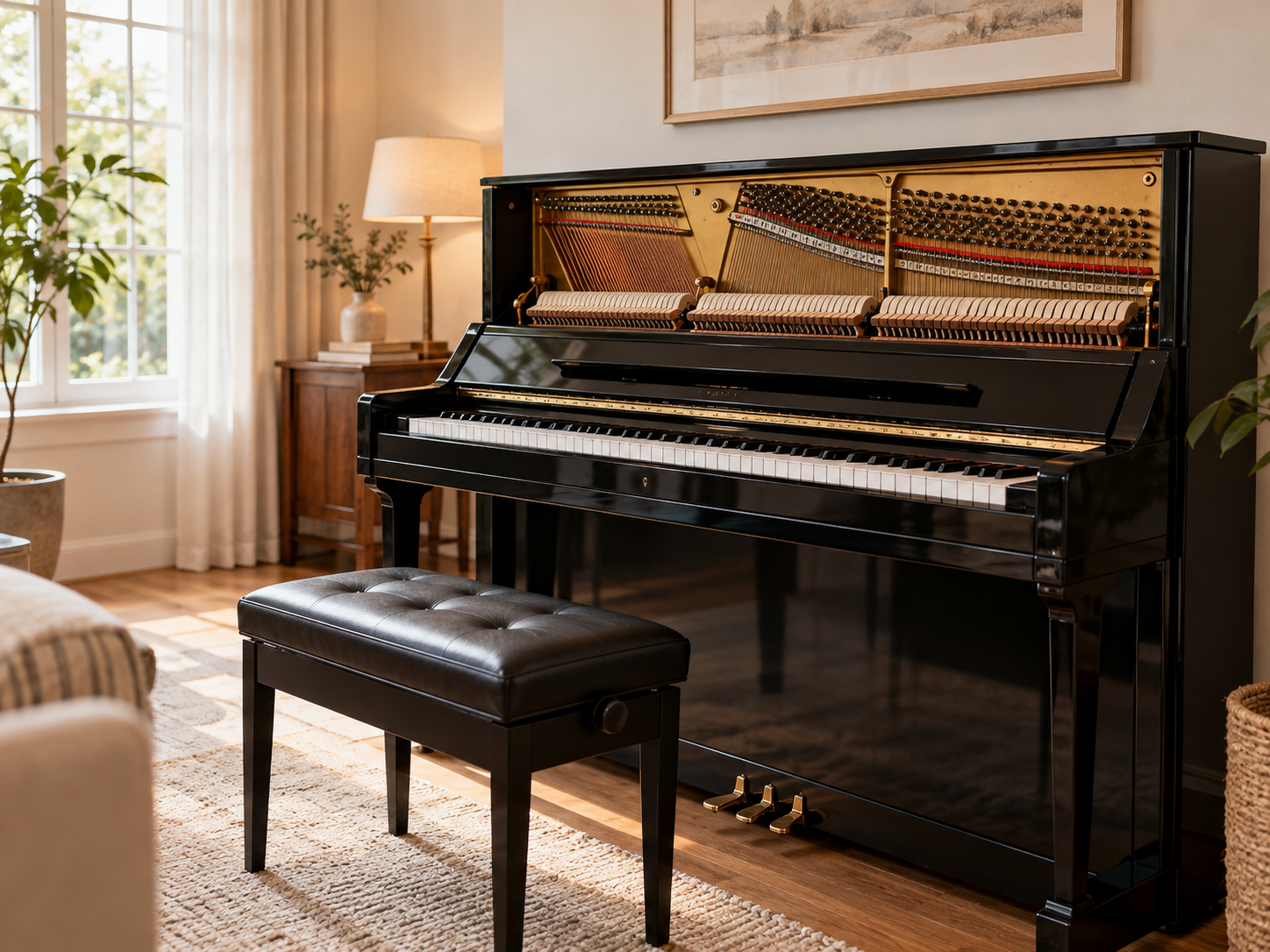 upright piano in a clean and suitable room environment