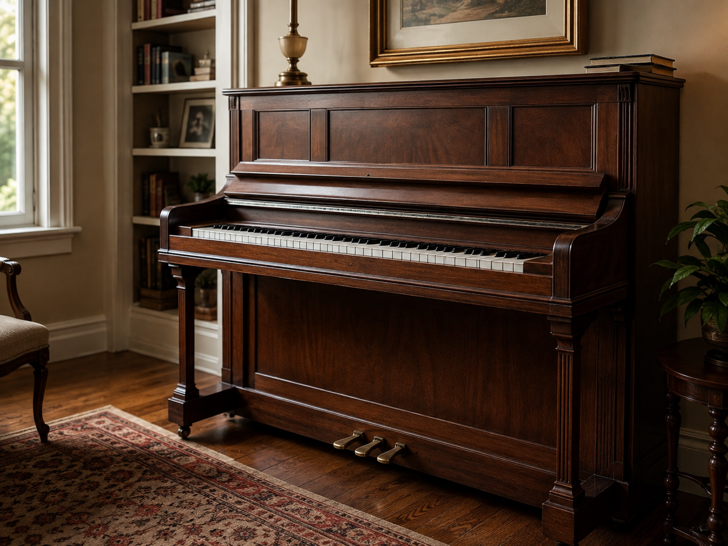 A well-maintained older upright piano that can continue to be used after proper care and repair