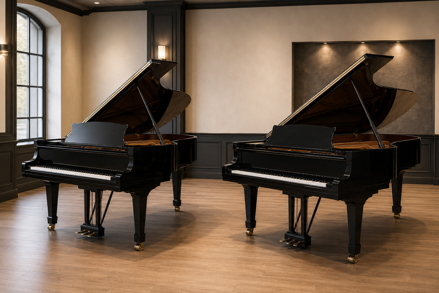 Used Yamaha C Series and G Series grand pianos ready for comparison