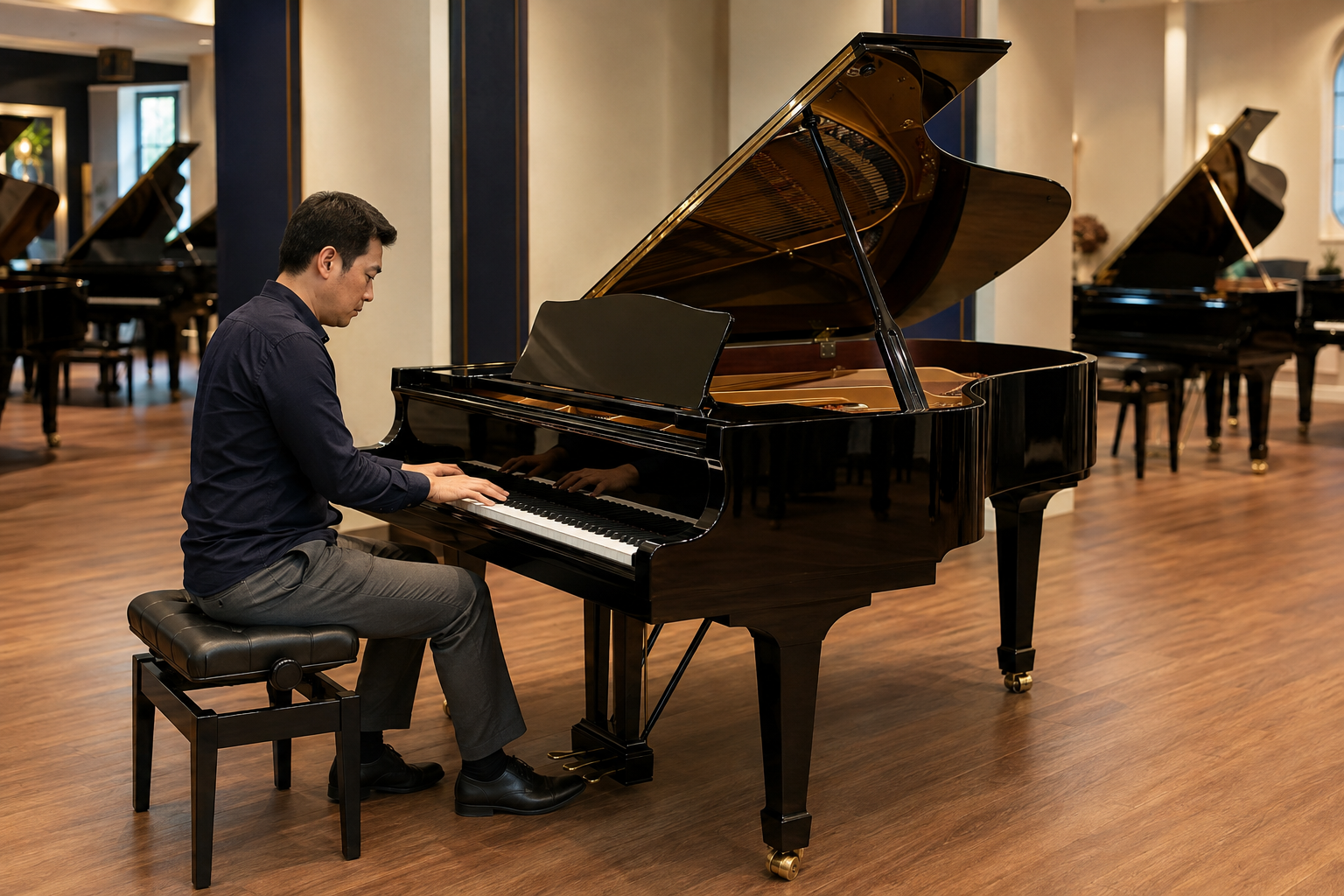 A reconditioned Yamaha grand piano that has passed the Churairat Recondition Standard