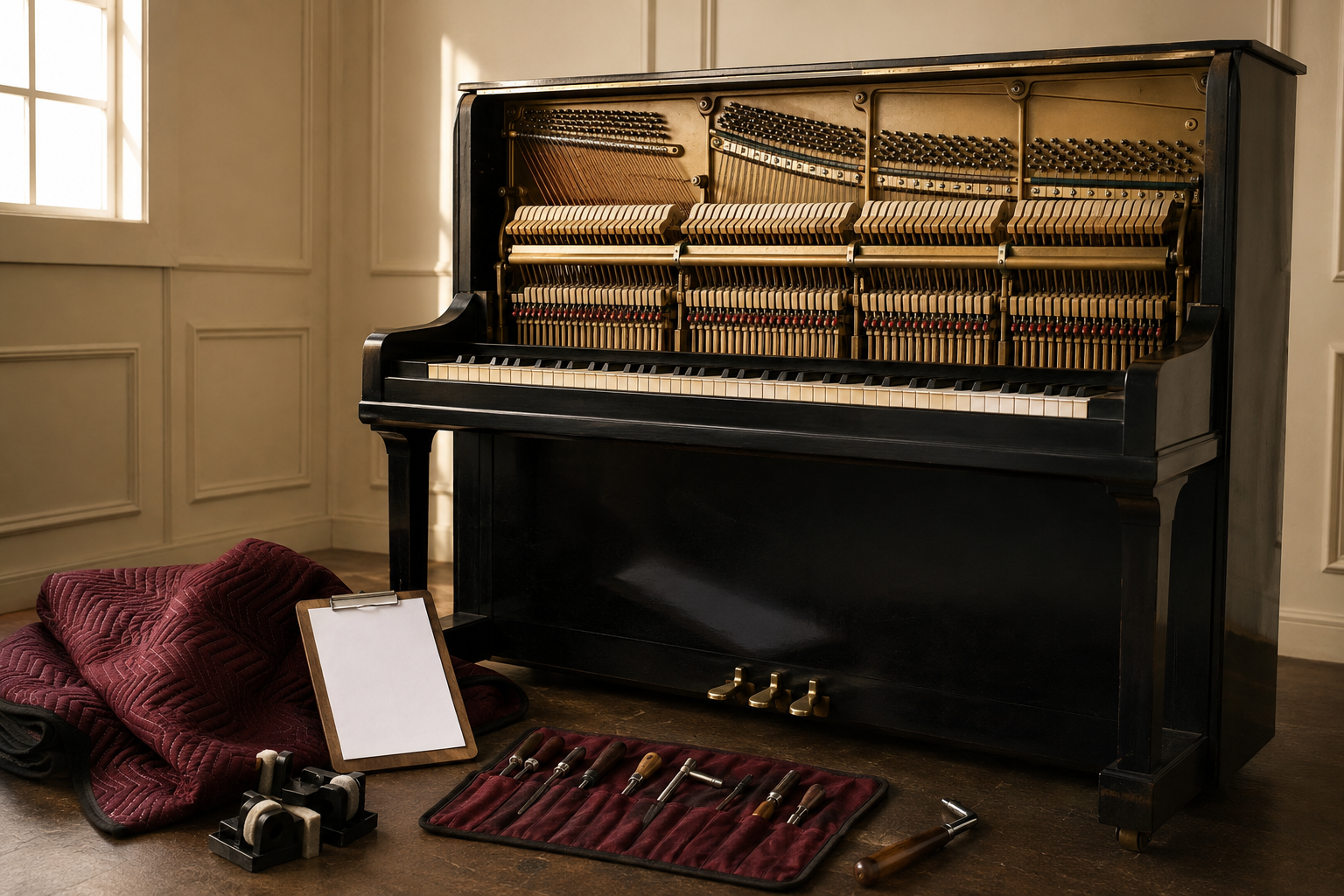 Inspecting the internal mechanism of a privately sold used piano
